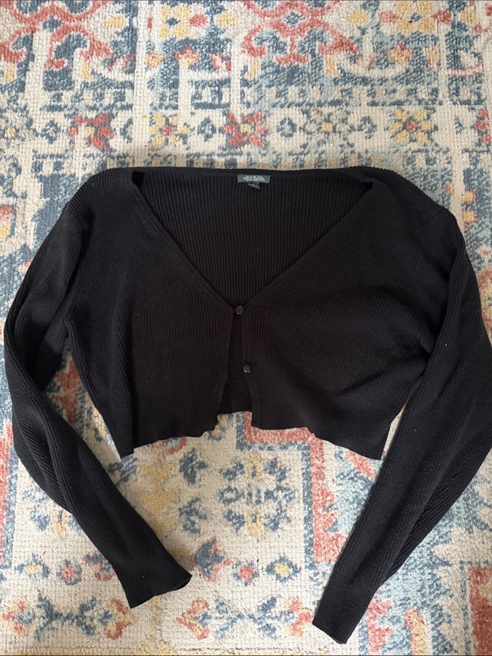 wild fable Black Ribbed Cropped V-Neck Cardigan